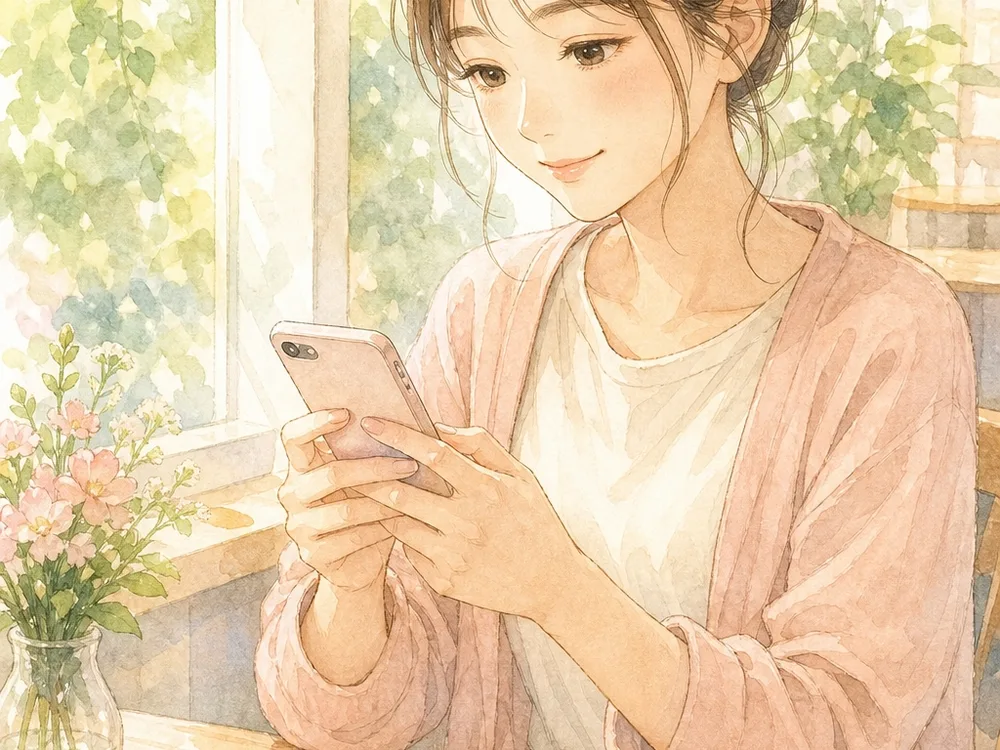落ち着いてメッセージを打っている看護師