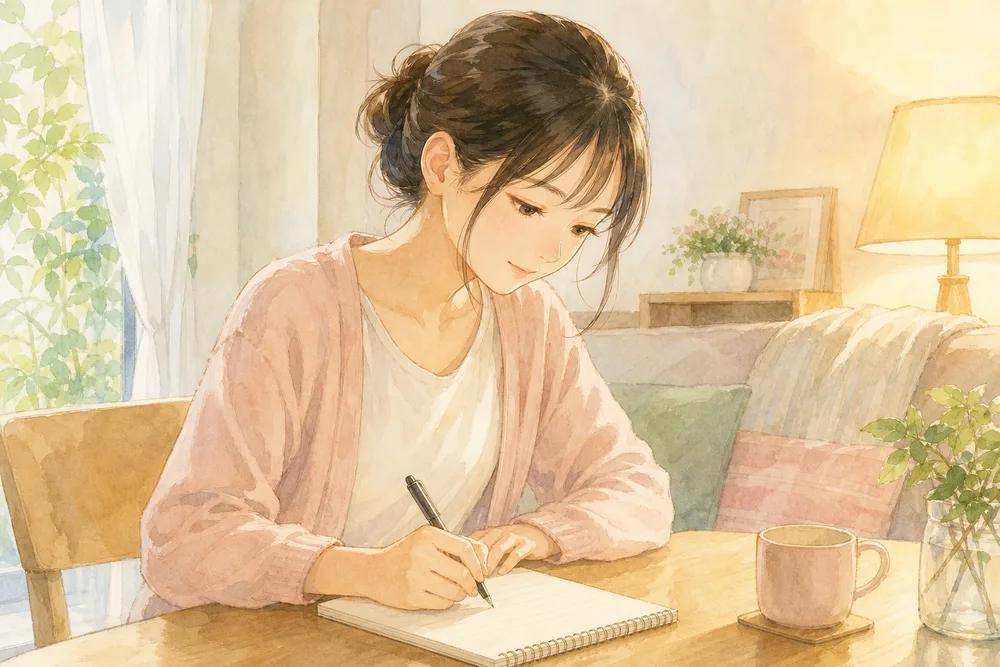 メモ帳に3つの条件を書き出している看護師