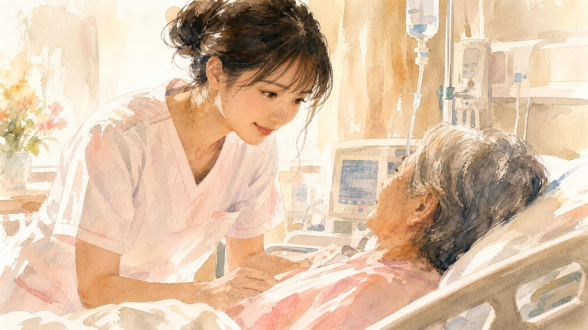 給与明細を見ながら年収と働き方を考える看護師のイラスト