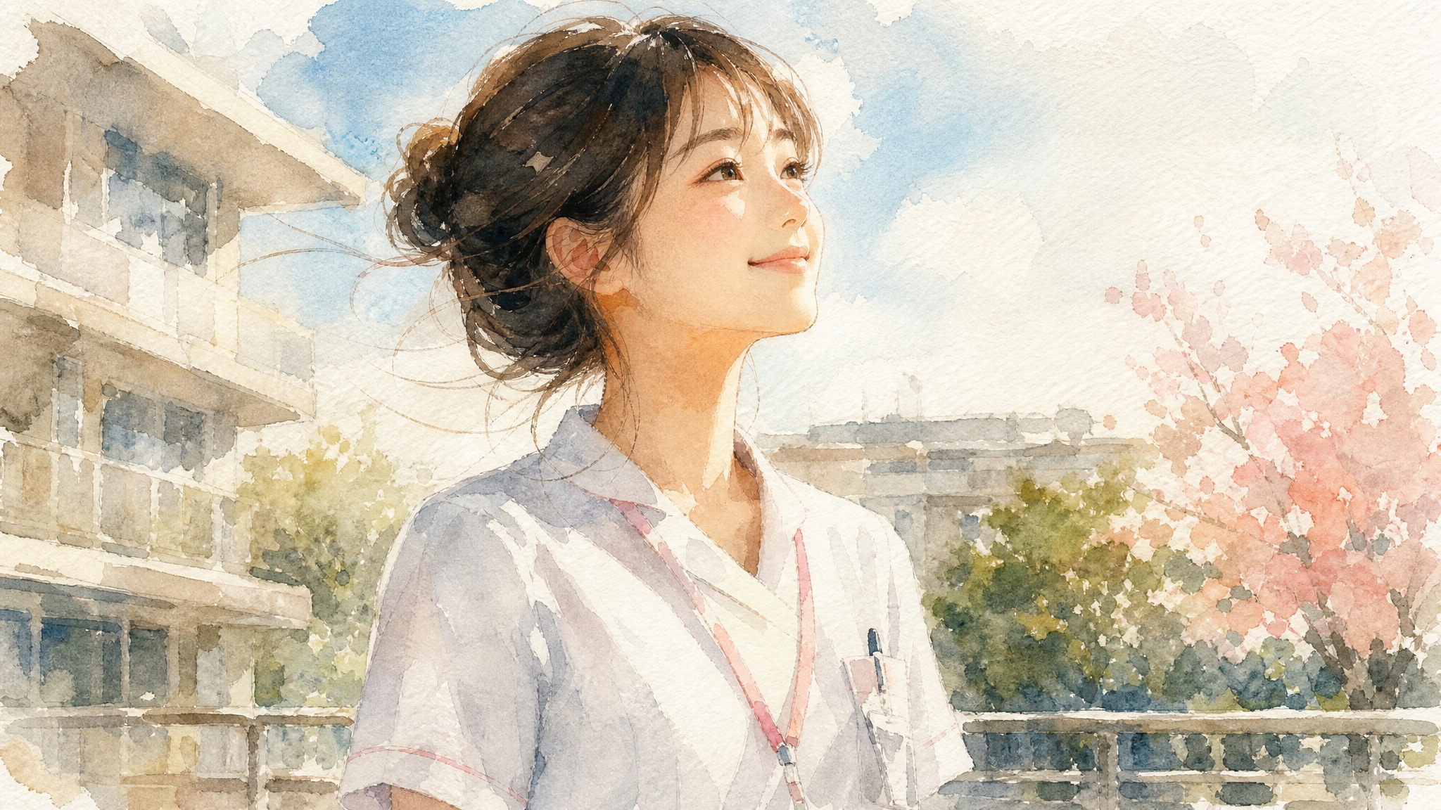 夜勤を手放して明るい表情で前を向く看護師のイラスト